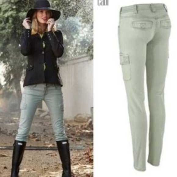 CAbi Denim - EUC CABI Sage Green Khaki Celadon Cargo Skinny Stretch Low Rise Jeans #3048 4